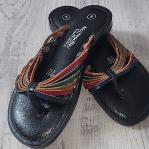Montego Bay Black and multicolored leather platform strappy sandals Size 6.5